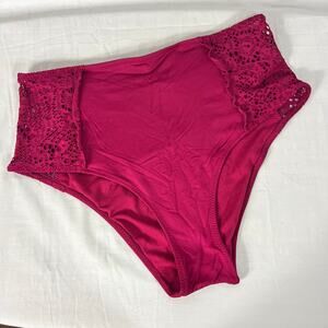 Mossimo High Waist Bikini Bottoms Women’s Large Maroon Lace Side Panels